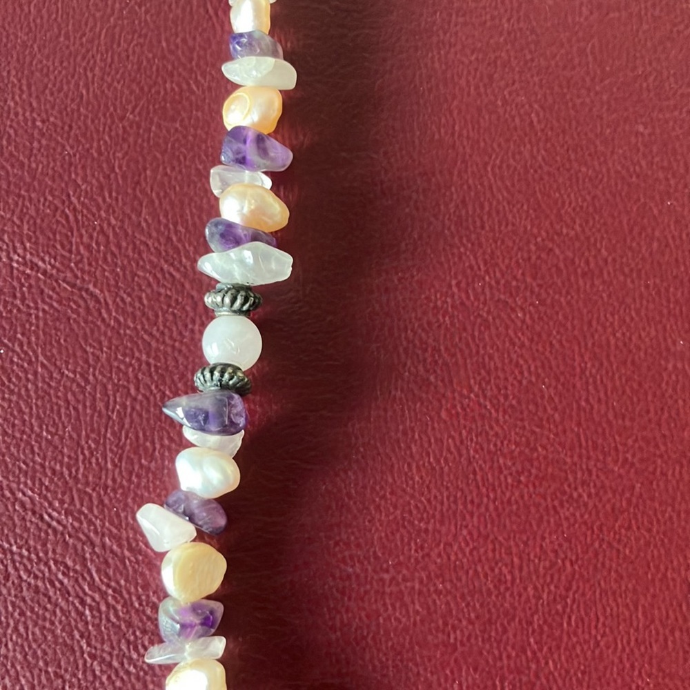 Bohemian Rose Quartz Amethyst Pearl Gemstone Necklace Natural Stones